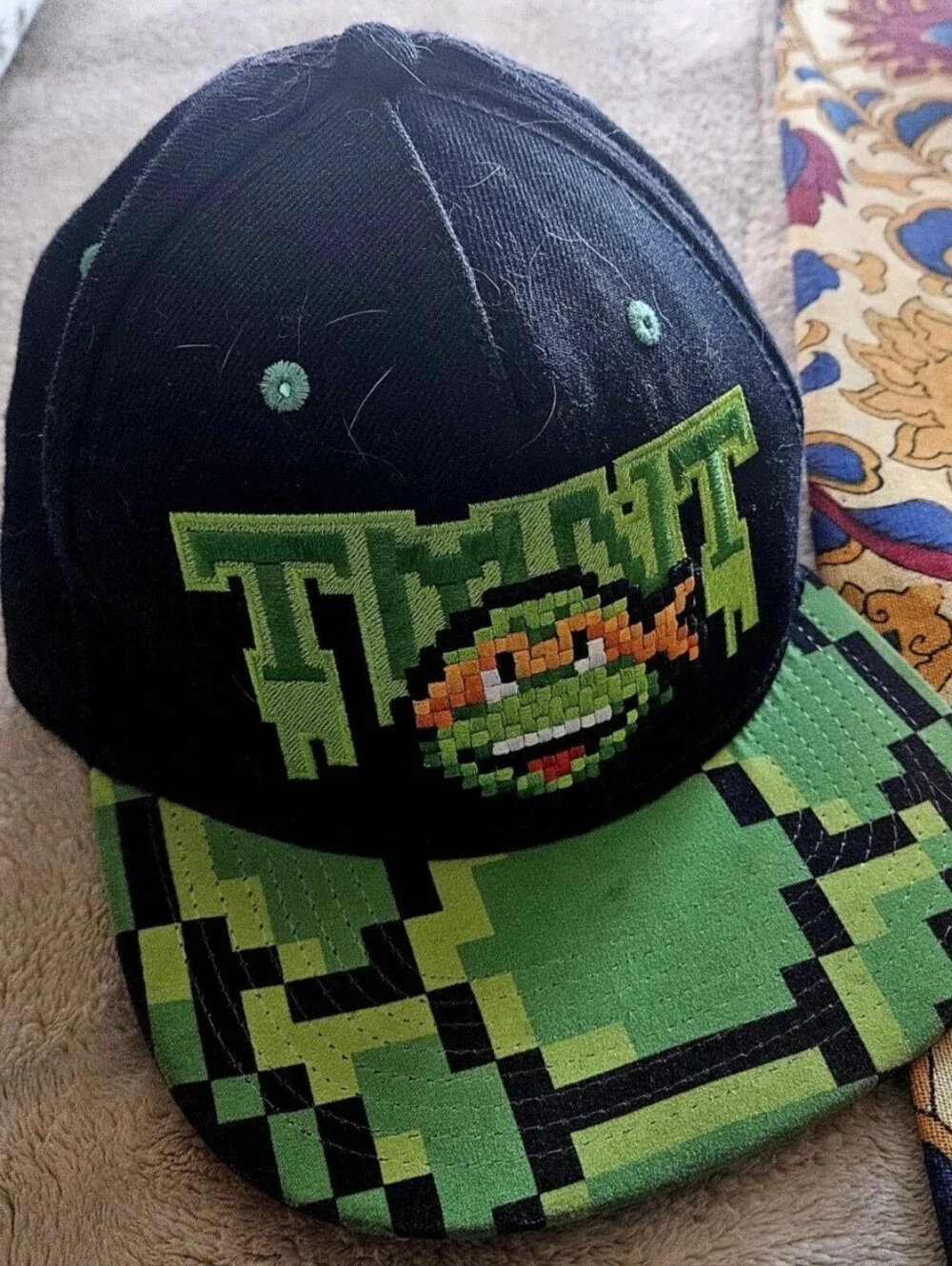 TMNT Teenage Mutant Ninja Turtles Pixel Snapback Hat Michelangelo 8-Bit Cap